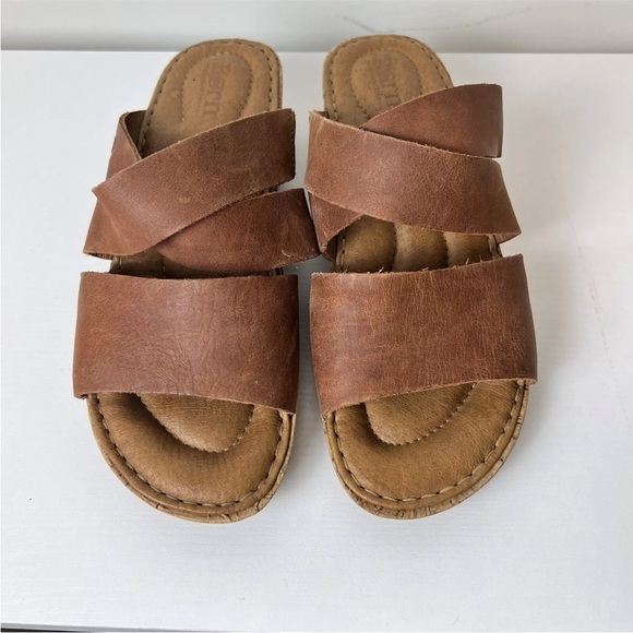 Born Boc Sandal‎ Wedge Women's 8 M Brown Tan Leather Comfort Slip-On - Picture 2 of 7